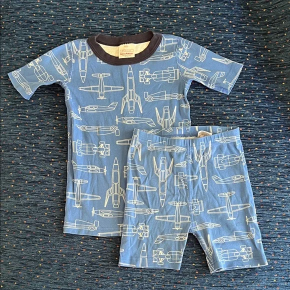 Hanna Andersson Blue Airplane, rocket, race car organic cotton Pajama Set - Picture 1 of 9
